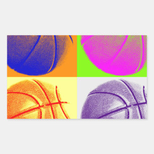 4 Colours Pop Art Basketball Rectangular Sticker