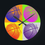 4 Colours Pop Art Basketball Round Clock<br><div class="desc">Retro Style Pop Art Images and Artworks</div>