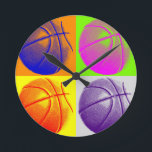 4 Colours Pop Art Basketball Round Clock<br><div class="desc">Retro Style Pop Art Images and Artworks</div>