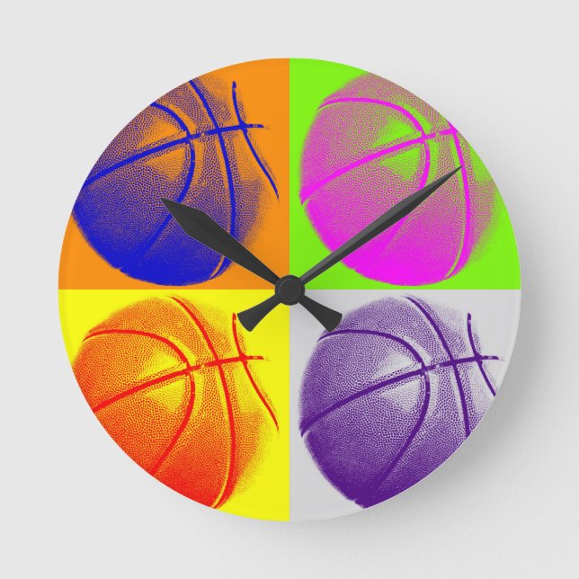4 Colours Pop Art Basketball Round Clock (Front)