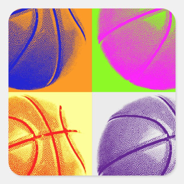 4 Colours Pop Art Basketball Square Sticker (Front)