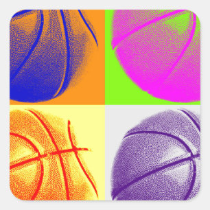 4 Colours Pop Art Basketball Square Sticker