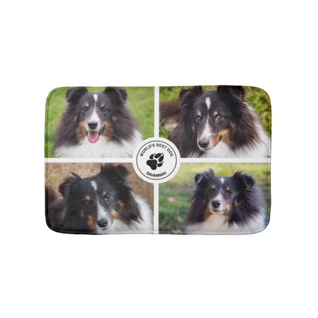 4 Custom Pet Photos Collage Template & Text Bath Mat (Front)