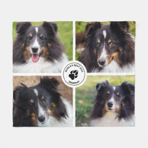 4 Custom Pet Photos Collage Template & Text Fleece Blanket