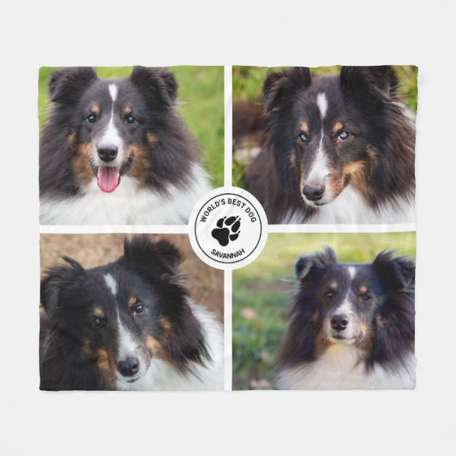 4 Custom Pet Photos Collage Template & Text Fleece Blanket (Front (Horizontal))