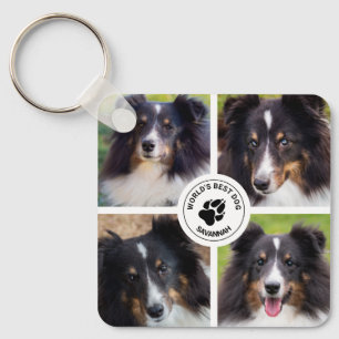4 Custom Pet Photos Collage Template & Text Key Ring