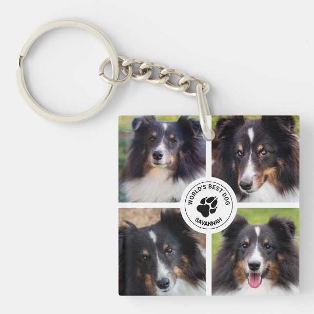4 Custom Pet Photos Collage Template & Text Key Ring (Front)