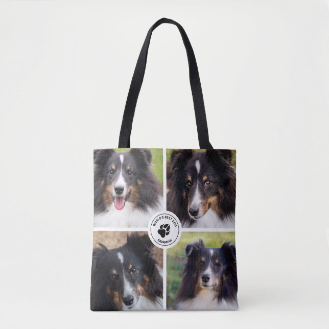 4 Custom Pet Photos Collage Template & Text Tote Bag (Front)