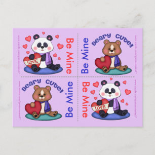 4 Cute Teddy Bear Valentine Flat Cards