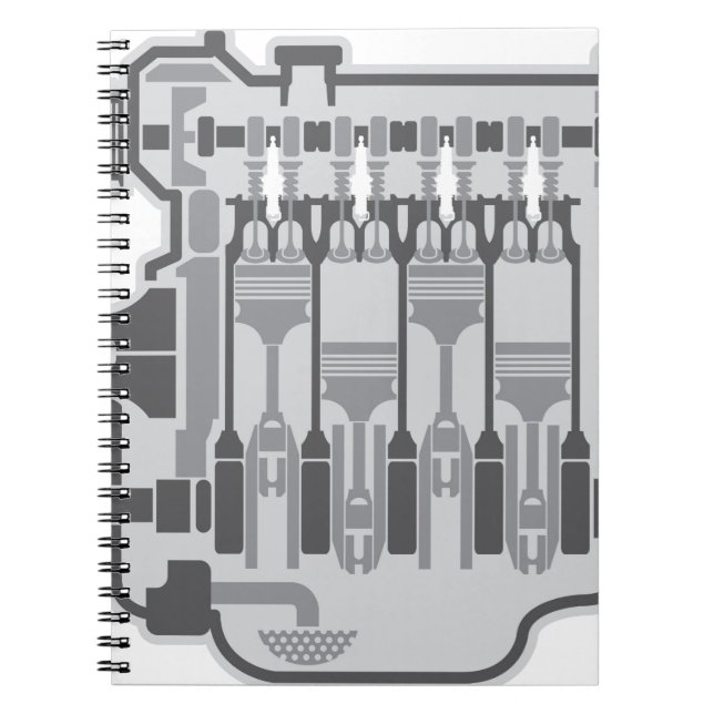 4 cylinder engine vector notebook (Front)