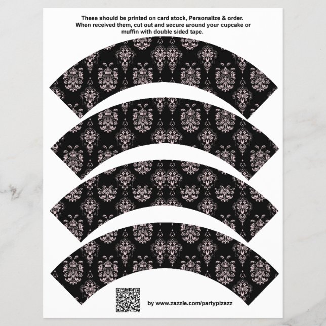 4 Damask Wedding Birthday Custom Cupcake Wrappers (Front)