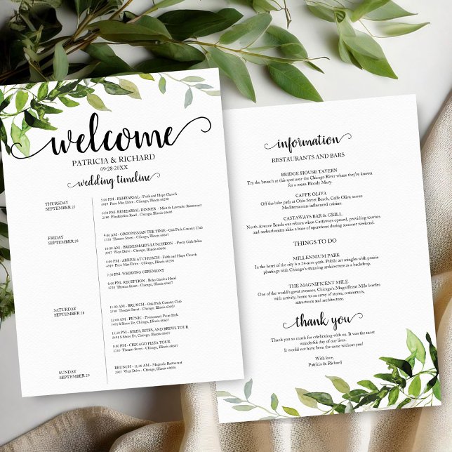 4 Days Wedding Itinerary Elegant Greenery (Creator Uploaded)