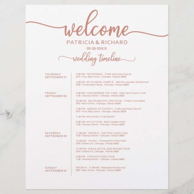 4 Days Wedding Weekend Itinerary Rose Gold (Front)