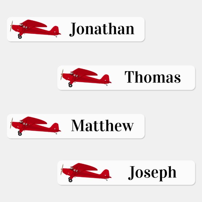 4 Different Names Aeroplane Iron On Labels (Group)