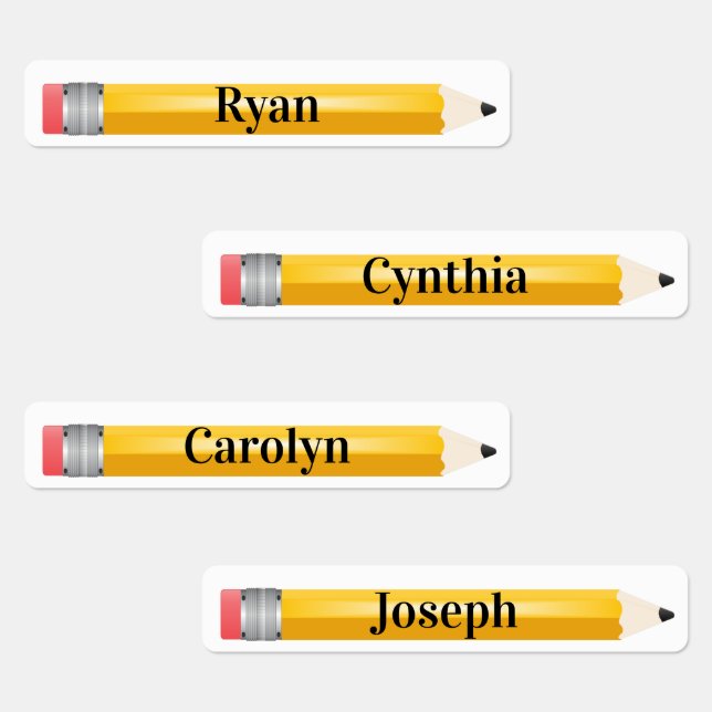 4 Different Names Pencils Iron On Labels (Group)