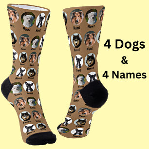 4 Dogs, 4 Names, Dog Photo - Personalised Brown Socks