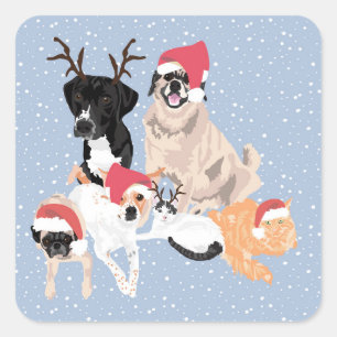 4 Dogs and 2 Cats Holiday Sticker