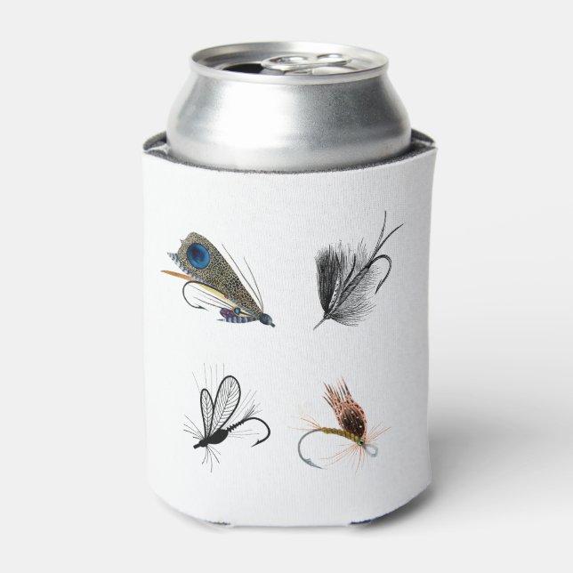 4 Dry Fishing Flies. Outdoorsmen Sportsmen Can Cooler (Can Front)