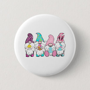 4 Easter Gnomes Pastel Spring Bunny Ears Gingham R 6 Cm Round Badge