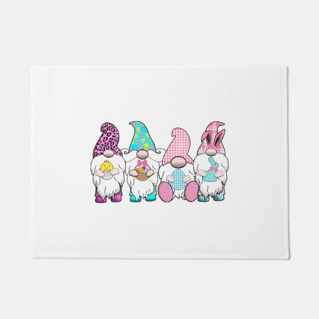 4 Easter Gnomes Pastel Spring Bunny Ears Gingham R Doormat (Front)