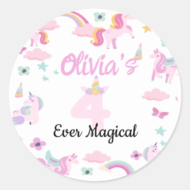 4 ever magical, Unicorn Birthday, Rainbows  Classic Round Sticker (Front)