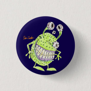 4 eyed green alien monster 3 cm round badge