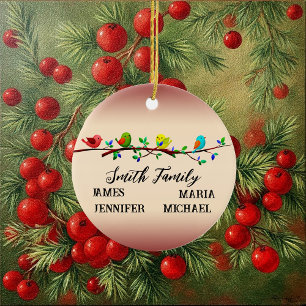 4 Family Members Personalised Name Christmas Birds Ceramic Ornament