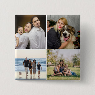 4 Family Photo Collage Custom 15 Cm Square Badge