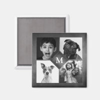4 Family Photos Collage Black Chalkboard Monogram