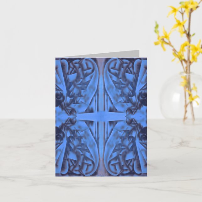 4 Figures in Blue Abstract Card (Yellow Flower)