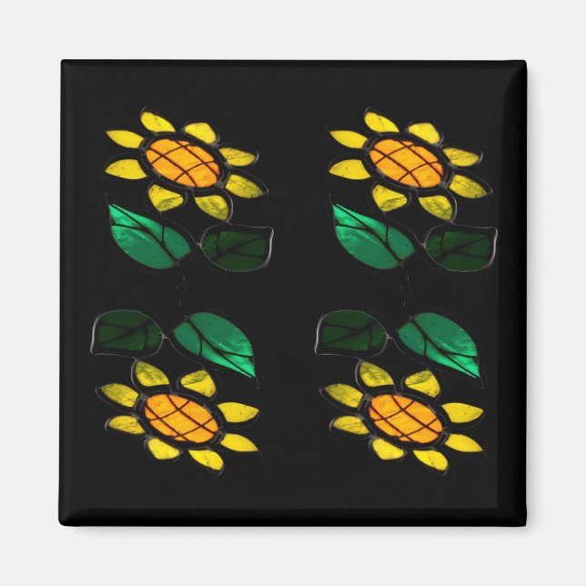 4 Flowers Stained Glass Square Magnet (Front)