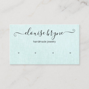 4 Four Hole Earring Aqua Blue Linen Script  Business Card