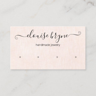 4 Four Hole Earring Pink Linen Script Display Business Card