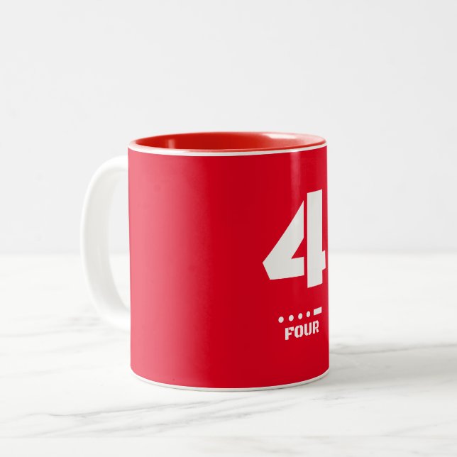 4-Four NATO Phonetic Number and Morse Code Two-Tone Coffee Mug (Front Left)