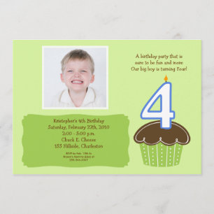 4 FOUR year old CUPCAKE PHOTO BIRTHDAY INVITE