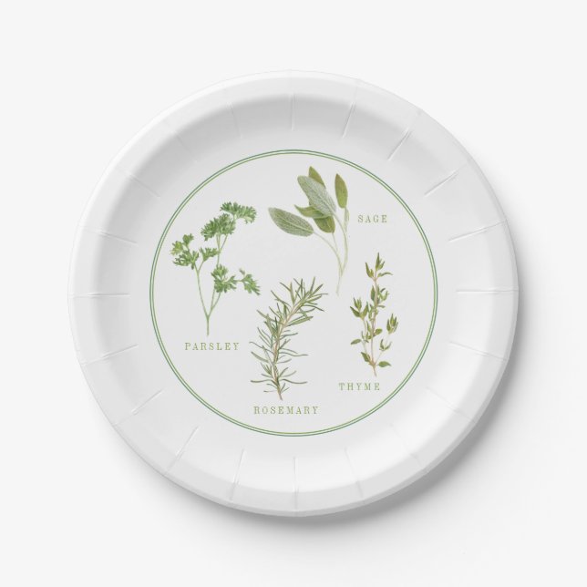 4 FRESH HERBS 7" Round Paper Plates (Front)