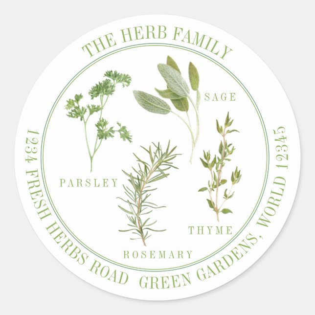 4 FRESH HERBS Large Round Address Envelope Seals (Front)