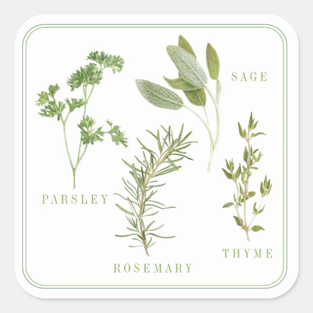 4 FRESH HERBS Large Square Stickers (Front)