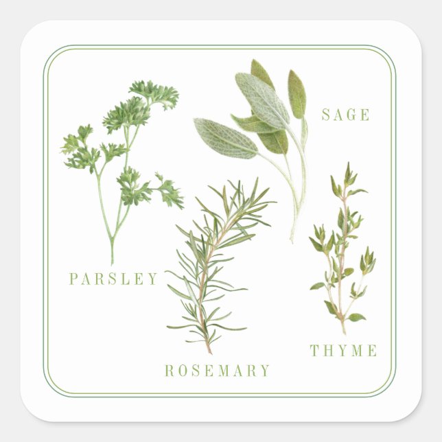 4 FRESH HERBS Small Square Stickers (Front)