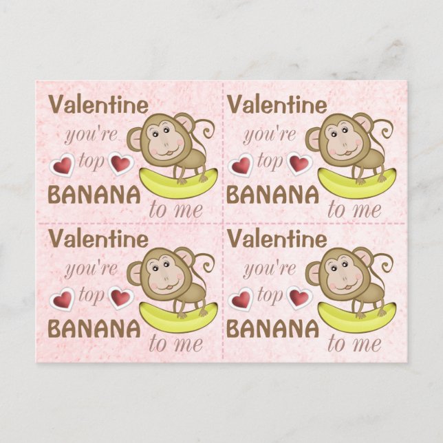 4 Funny Monkey Top Banana Valentines Cards (Front)