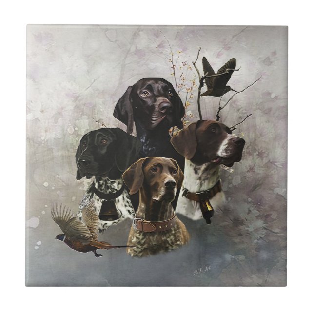 4 German Shorthaired Pointer Colours  Ceramic Tile (Front)