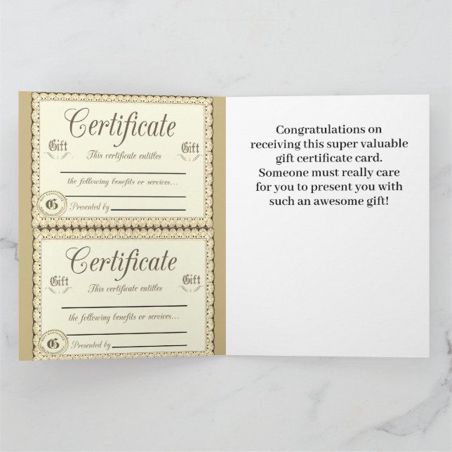 4 Gift Certificates Card (Inside)