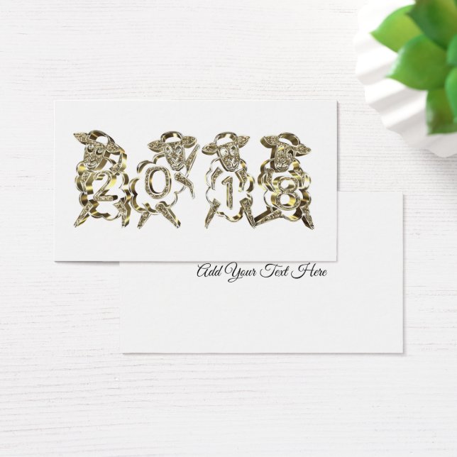 4 Golden Sheep Happy New Year 2018 Gold Sparkles (Desk)