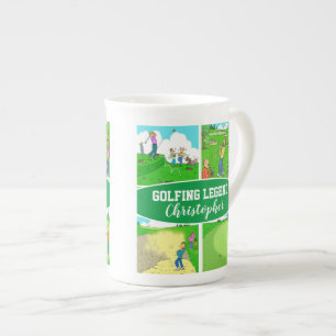 4 Golf Cartoons for a Golfing Legend Design Bone China Mug