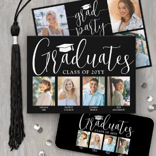 4 Grads Photos Joint Graduation Party Black White Invitation