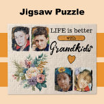 4 grandkids photo floral orange jigsaw puzzle<br><div class="desc">Brighten your day with our beautiful floral jigsaw puzzle! Featuring four lovely photo slots to showcase your favourite grandkid moments, this puzzle is the perfect way to celebrate family. Adorned with vibrant flowers and the heartfelt message "Life is better with Grandkids" in stylish black text, it’s a delightful challenge that...</div>