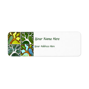 4 Hand Carved Trees in Watercolor and Pen & Ink Return Address Label