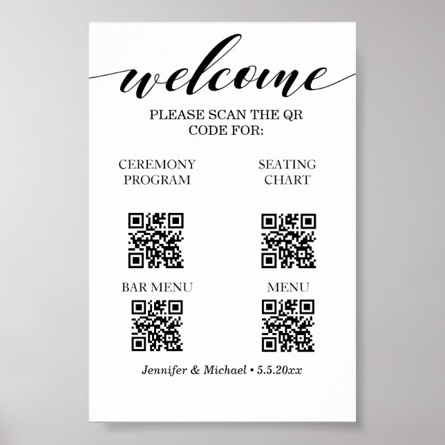 4 in 1 ceremony&seating chart&bar&menu qr code poster (Front)
