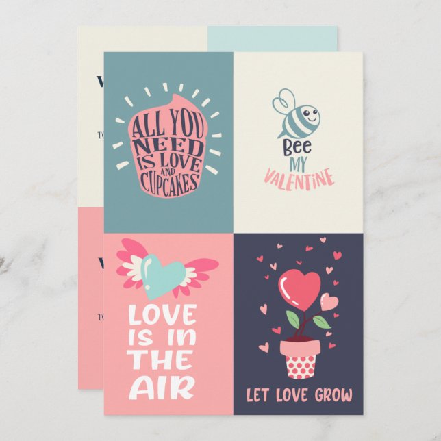 4 In 1 Personalised Kids Classroom Valentine's Holiday Card (Front/Back)