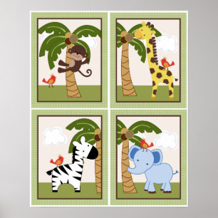 4 in 1 Set Jungle Animals 8x10 inch Posters